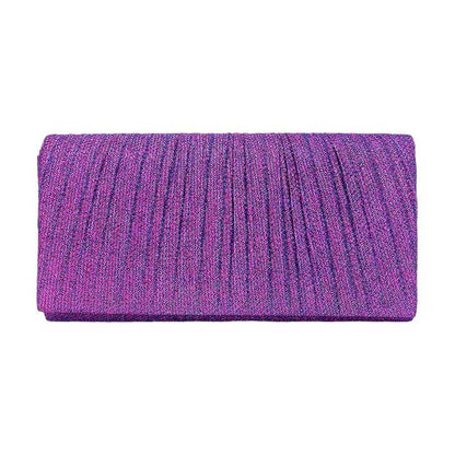 Pleated Shimmery Evening Clutch Crossbody Bag