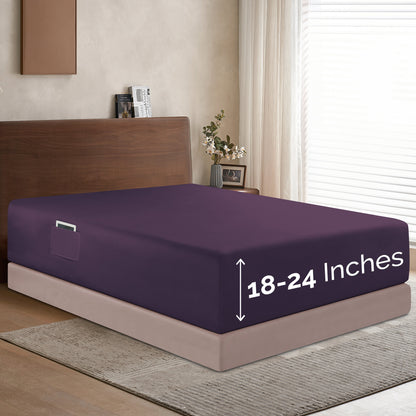 Mocassi Extra Deep Pocket 18"-24" Single Fitted Sheet for High Mattress, Moody Shades