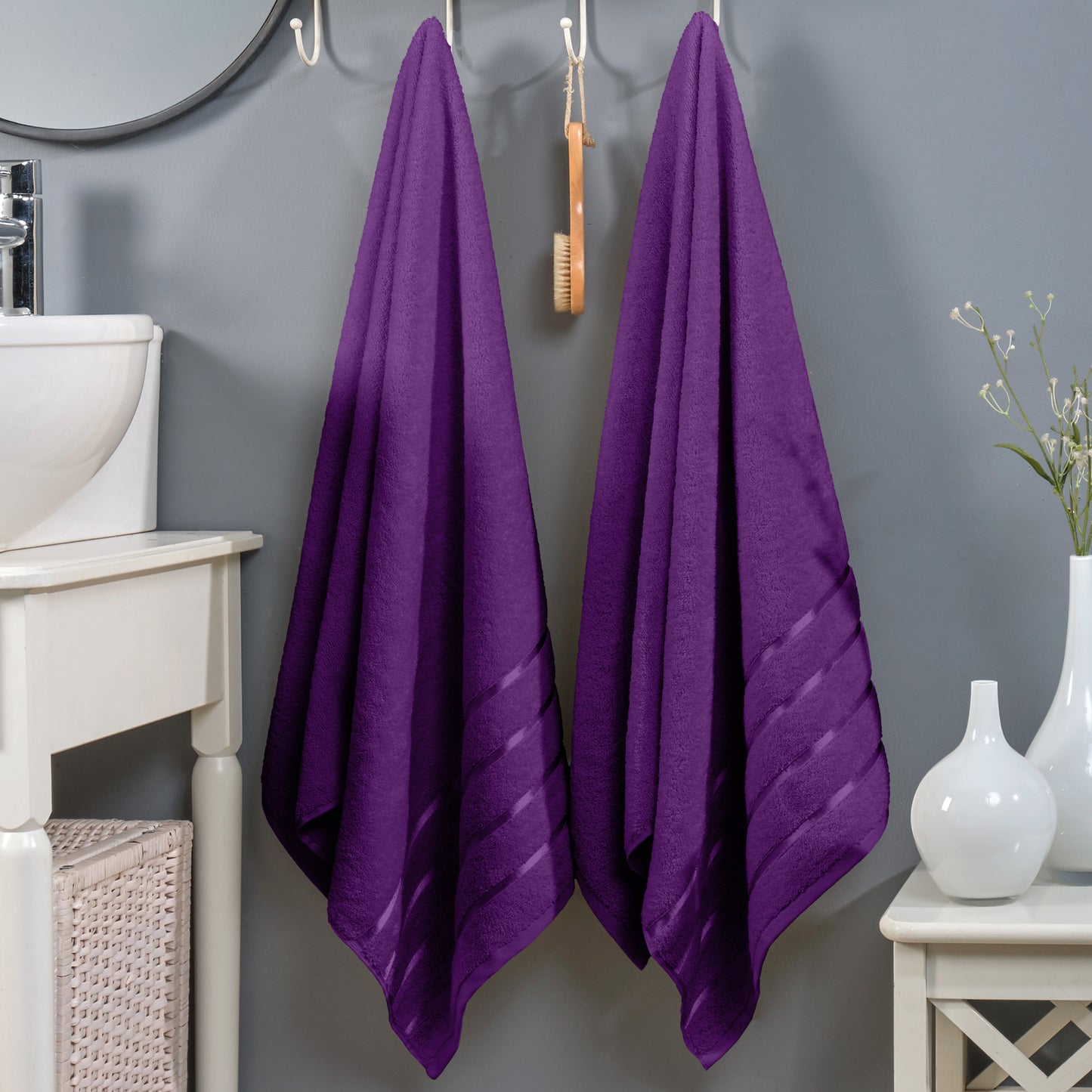 Elegant Comfort 2-Pack Premium Turkish Cotton 4 Lines Stripe Bath Towel Set, 27 x 54 inch