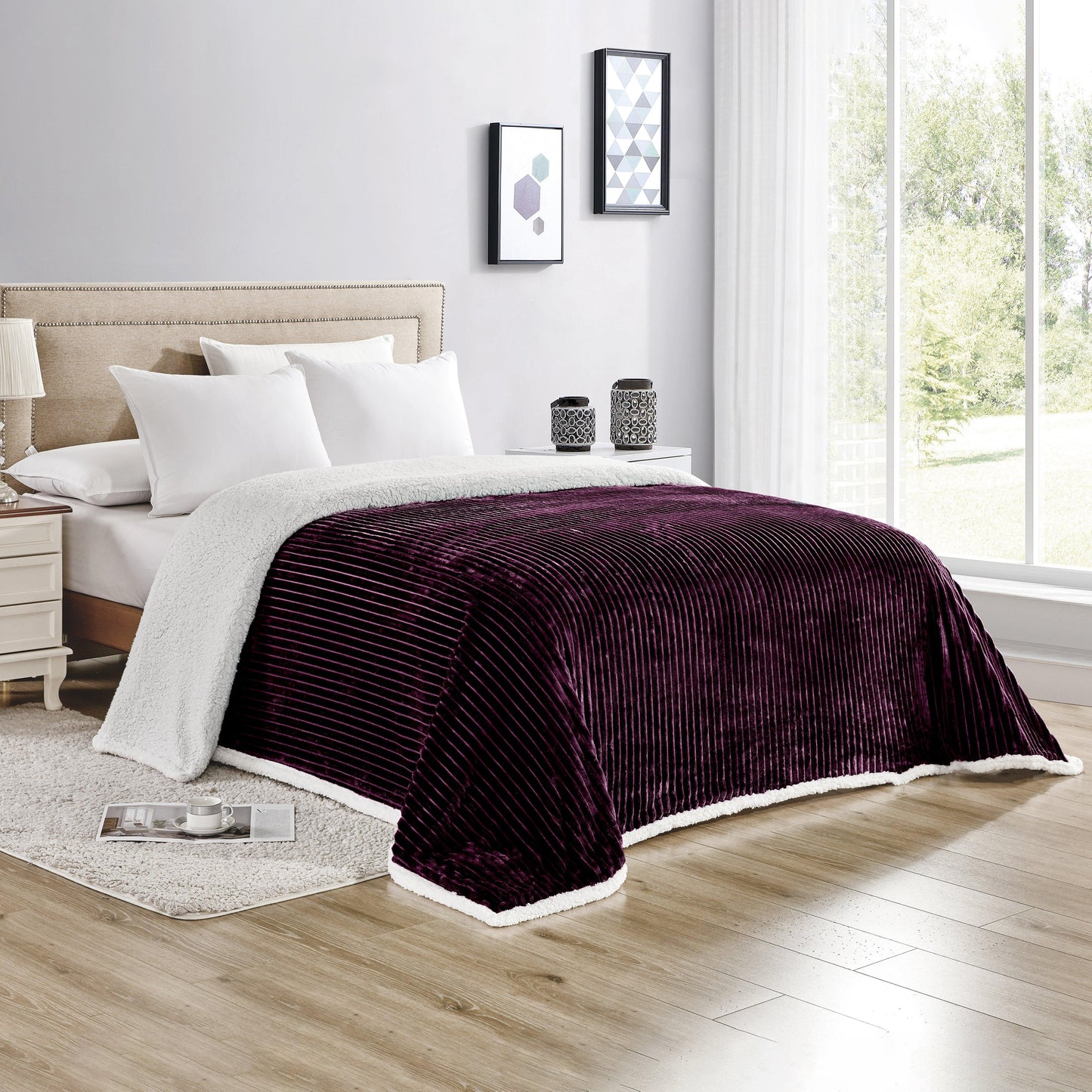 Elegant Comfort Corduroy Design Luxury Sherpa Blanket