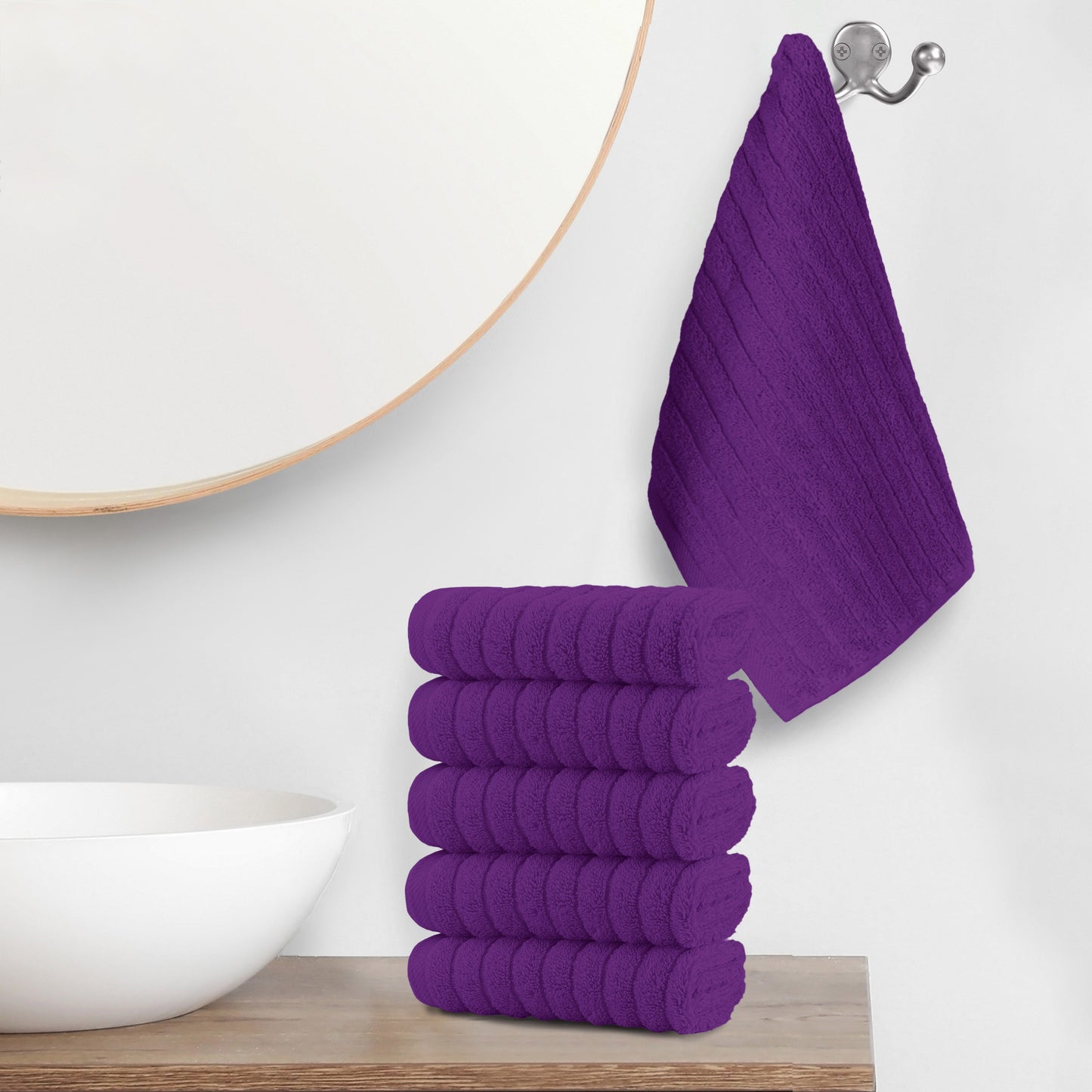 Elegant Comfort 6-Pack Premium Turkish Cotton Corduroy Stripe Washcloths Set, 13 x 13 inch