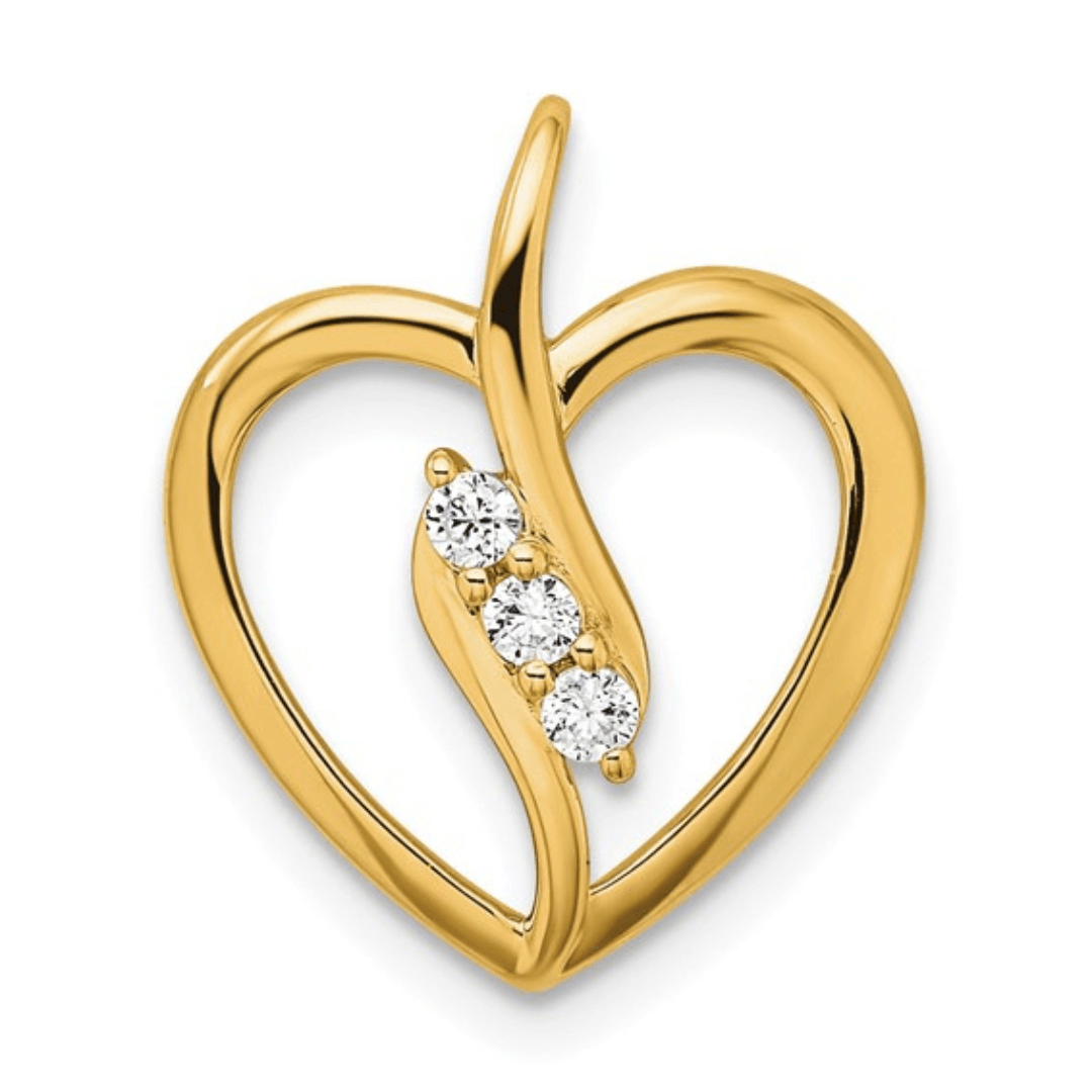 14K Gold Lab Diamond Three Stone Bypass Heart Pendant