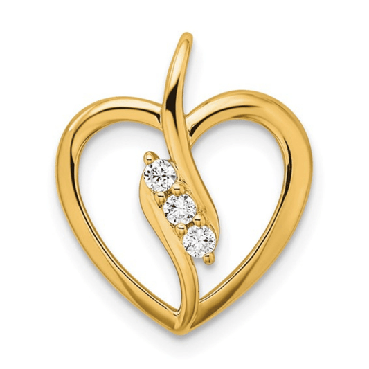 14K Gold Lab Diamond Three Stone Bypass Heart Pendant