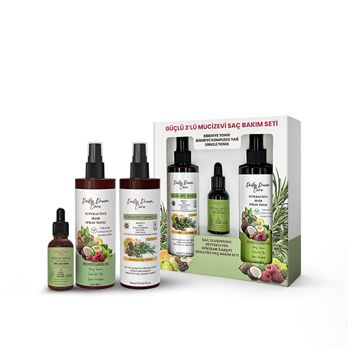 True Bee Rosemary Hair Care Set - 3 Piece Nourishing Hair Loss Treatment with Tonic, Serum, and Oil