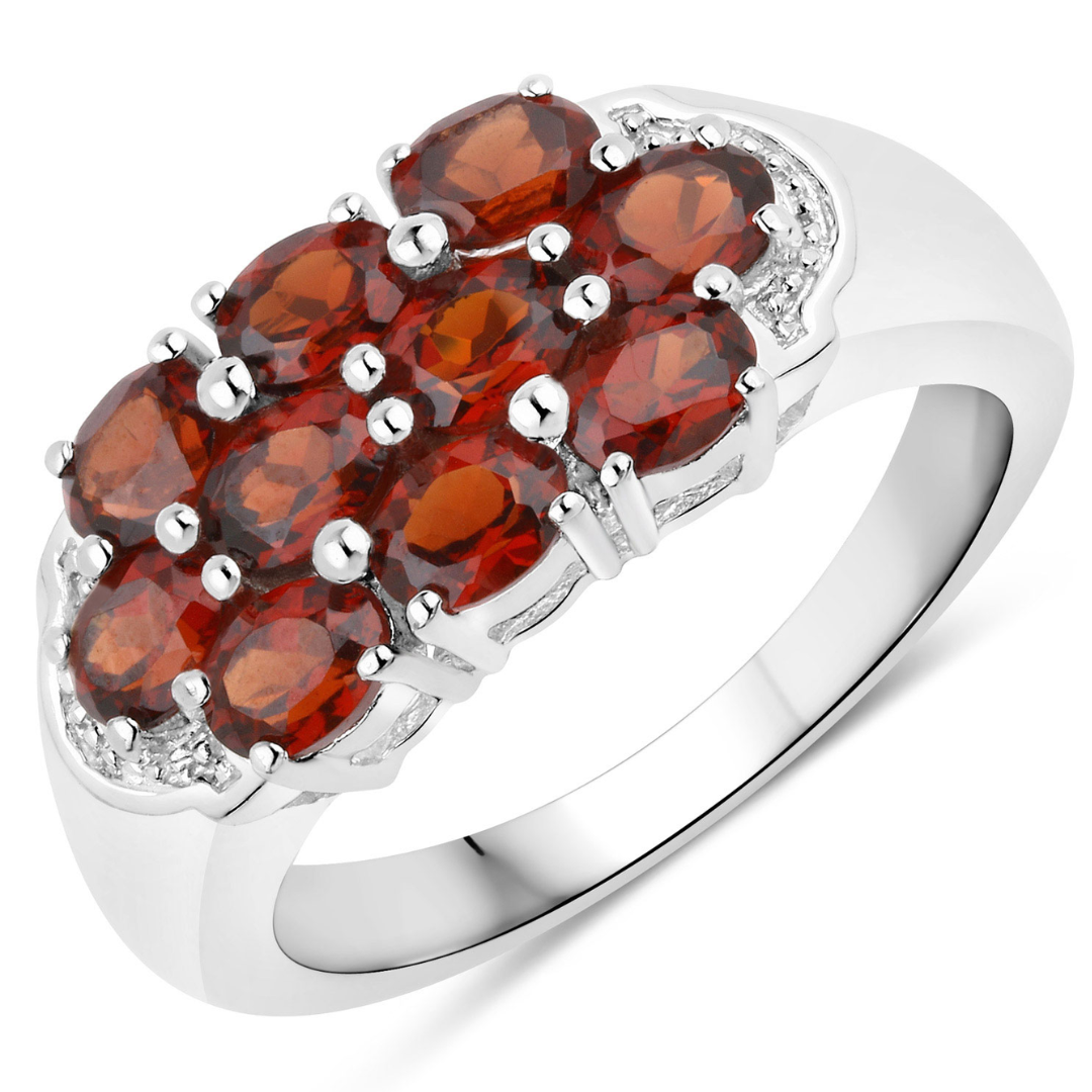 2.00 Ct Oval Red Garnet Prong Silver Cluster Ring