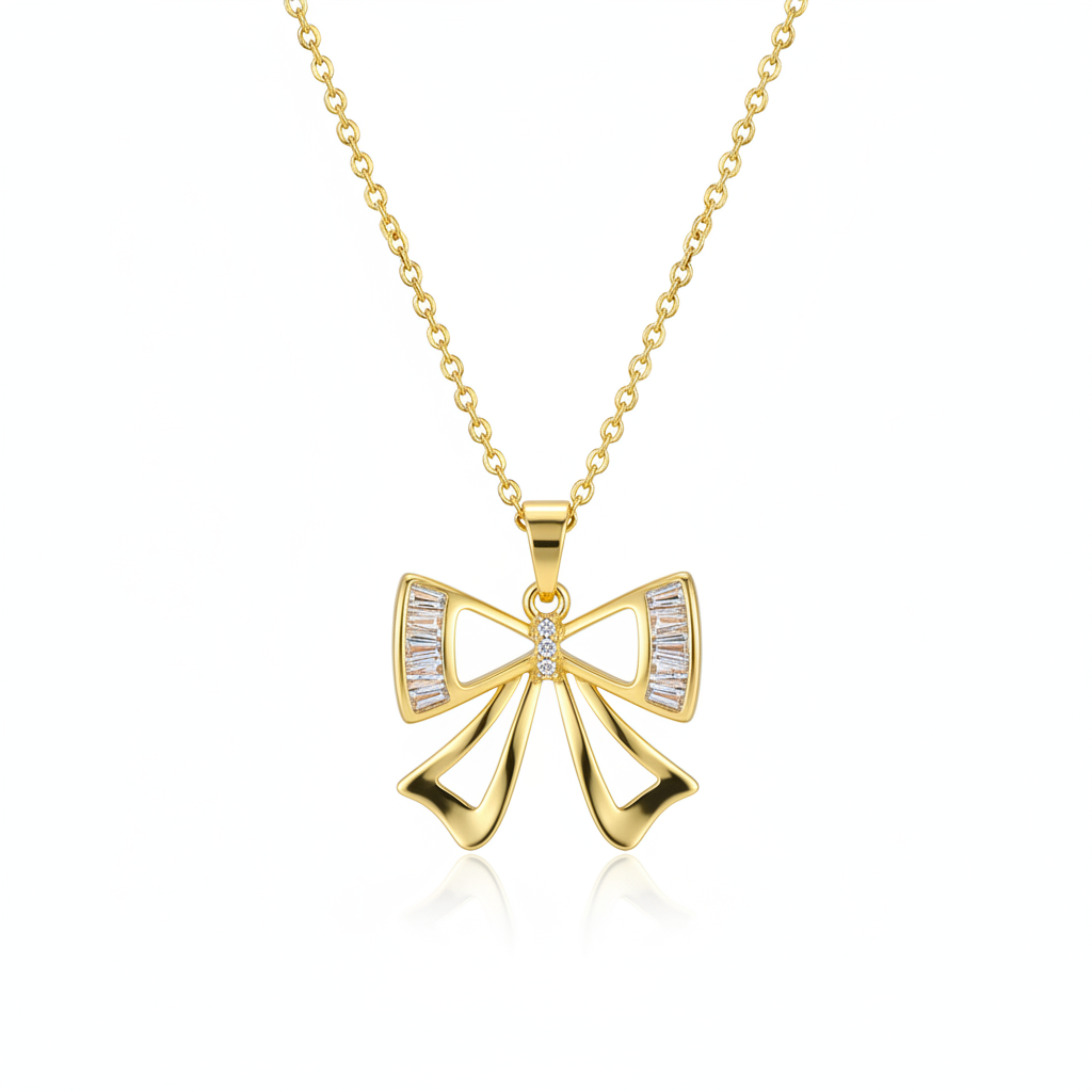 Crystal & Cubic Zirconia Goldtone Bow Pendant Necklace