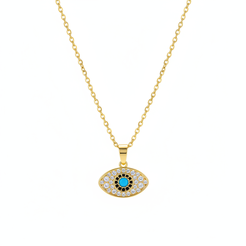 Cubic Zirconia & Goldtone Eye Pendant Necklace