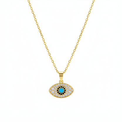 Cubic Zirconia & Goldtone Eye Pendant Necklace