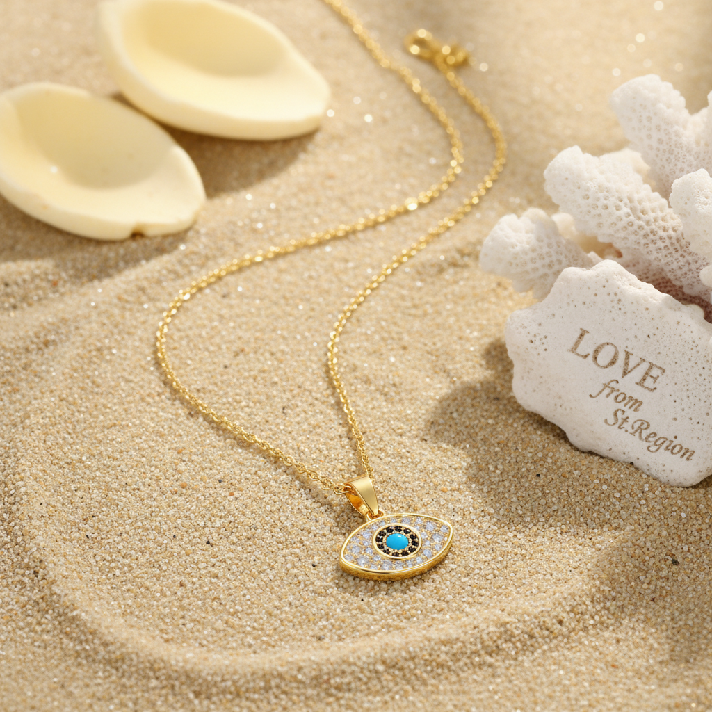 Cubic Zirconia & Goldtone Eye Pendant Necklace