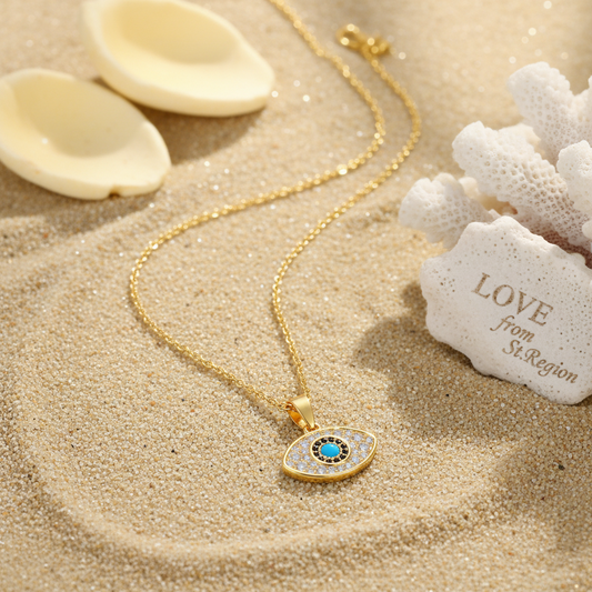 Cubic Zirconia & Goldtone Eye Pendant Necklace