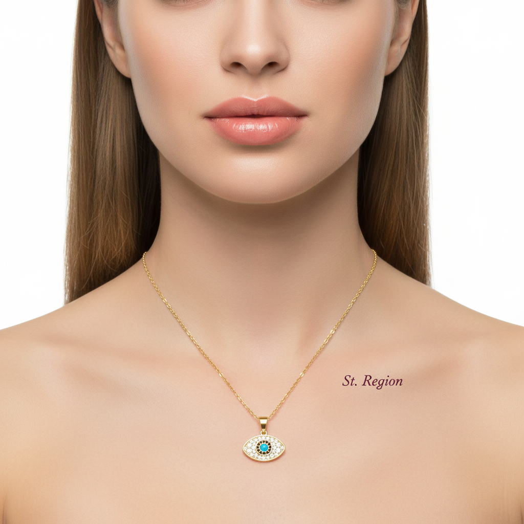 Cubic Zirconia & Goldtone Eye Pendant Necklace