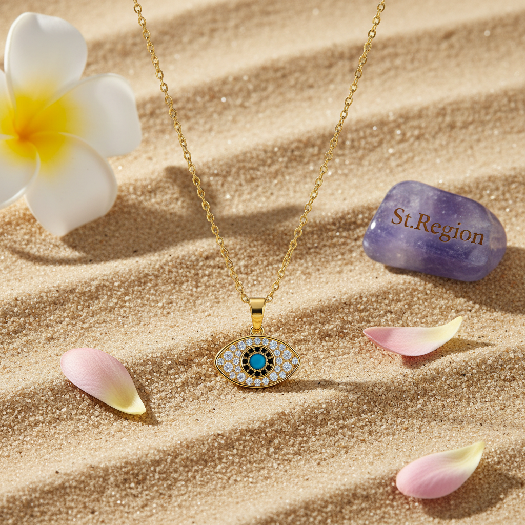 Cubic Zirconia & Goldtone Eye Pendant Necklace