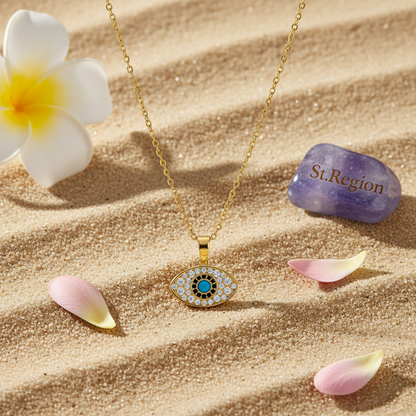 Cubic Zirconia & Goldtone Eye Pendant Necklace