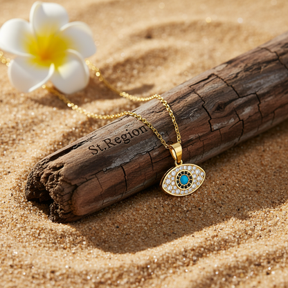 Cubic Zirconia & Goldtone Eye Pendant Necklace