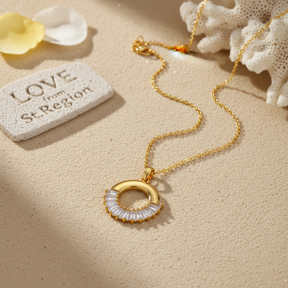 Crystal & Goldtone Circle Pendant Necklace