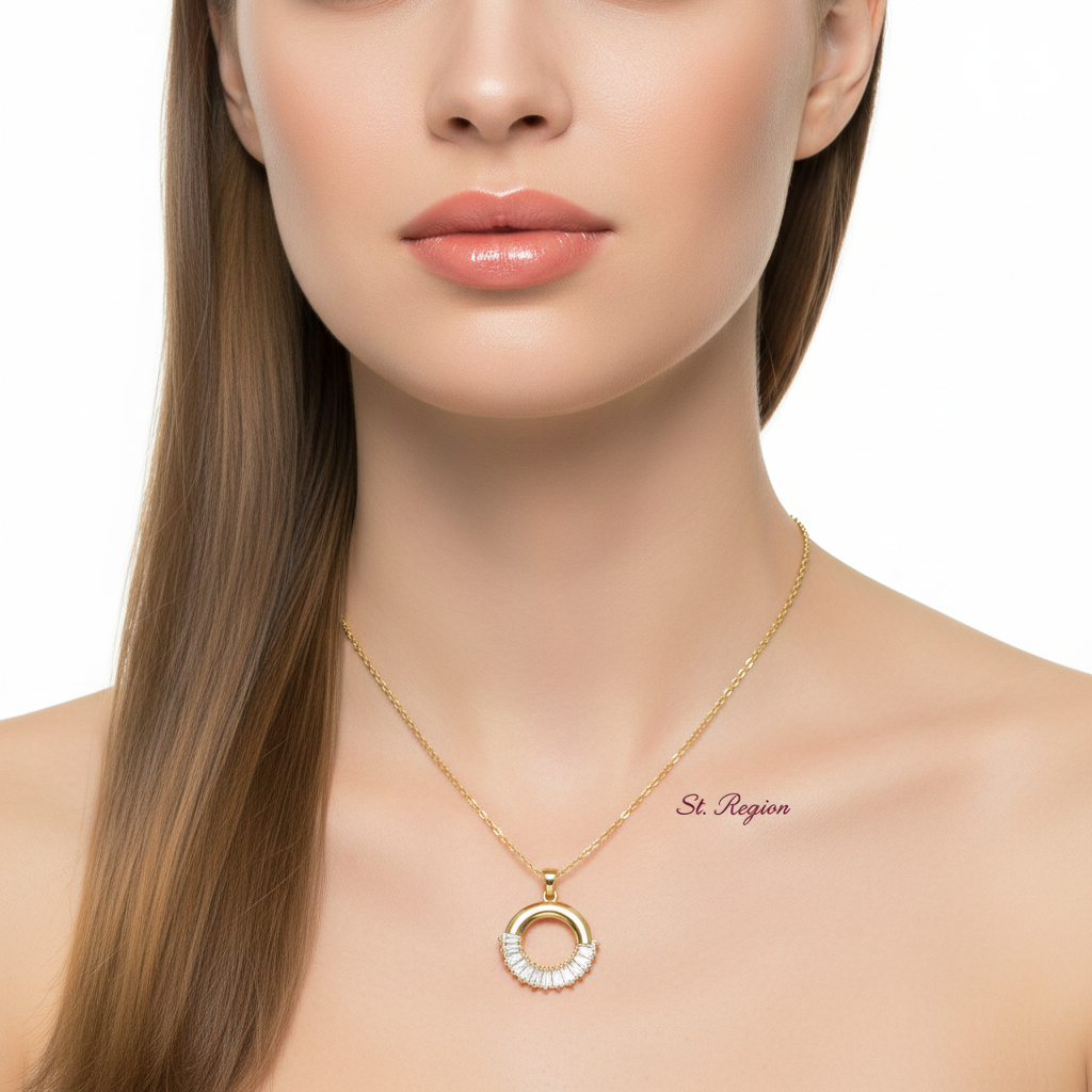 Crystal & Goldtone Circle Pendant Necklace