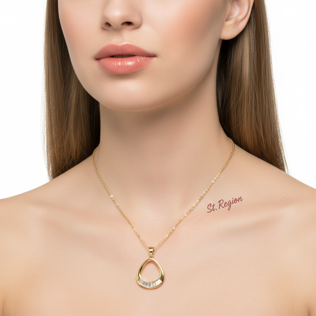 Crystal & Goldtone Oval Pendant Necklace