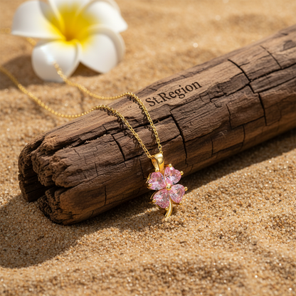 Pink Crystal & Goldtone Heart Clover Pendant Necklace