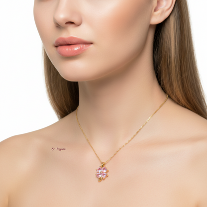 Pink Crystal & Goldtone Heart Clover Pendant Necklace