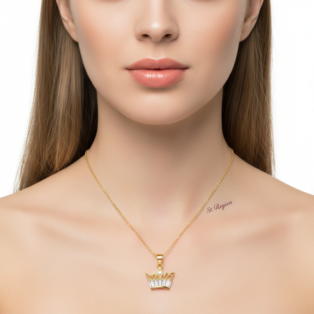 Crystal & Cubic Zirconia Crown Pendant Necklace
