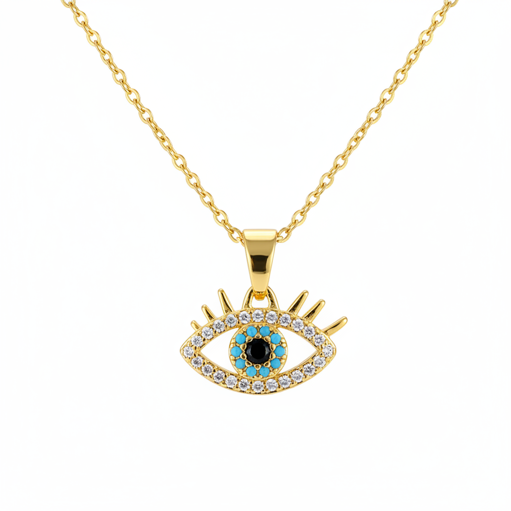 Blue Resin & Clear Cubic Zirconia Eye Pendant Necklace