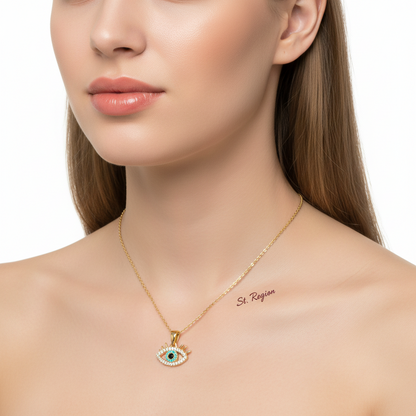 Blue Resin & Clear Cubic Zirconia Eye Pendant Necklace
