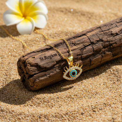 Blue Resin & Clear Cubic Zirconia Eye Pendant Necklace