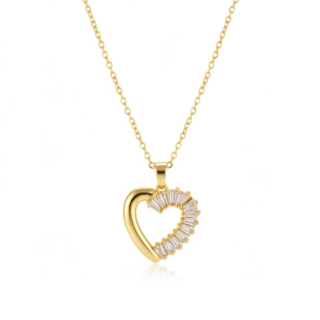 Crystal & Goldtone Heart Pendant Necklace