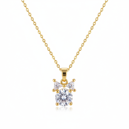 Clear Crystal & Goldtone Bow Pendant Necklace