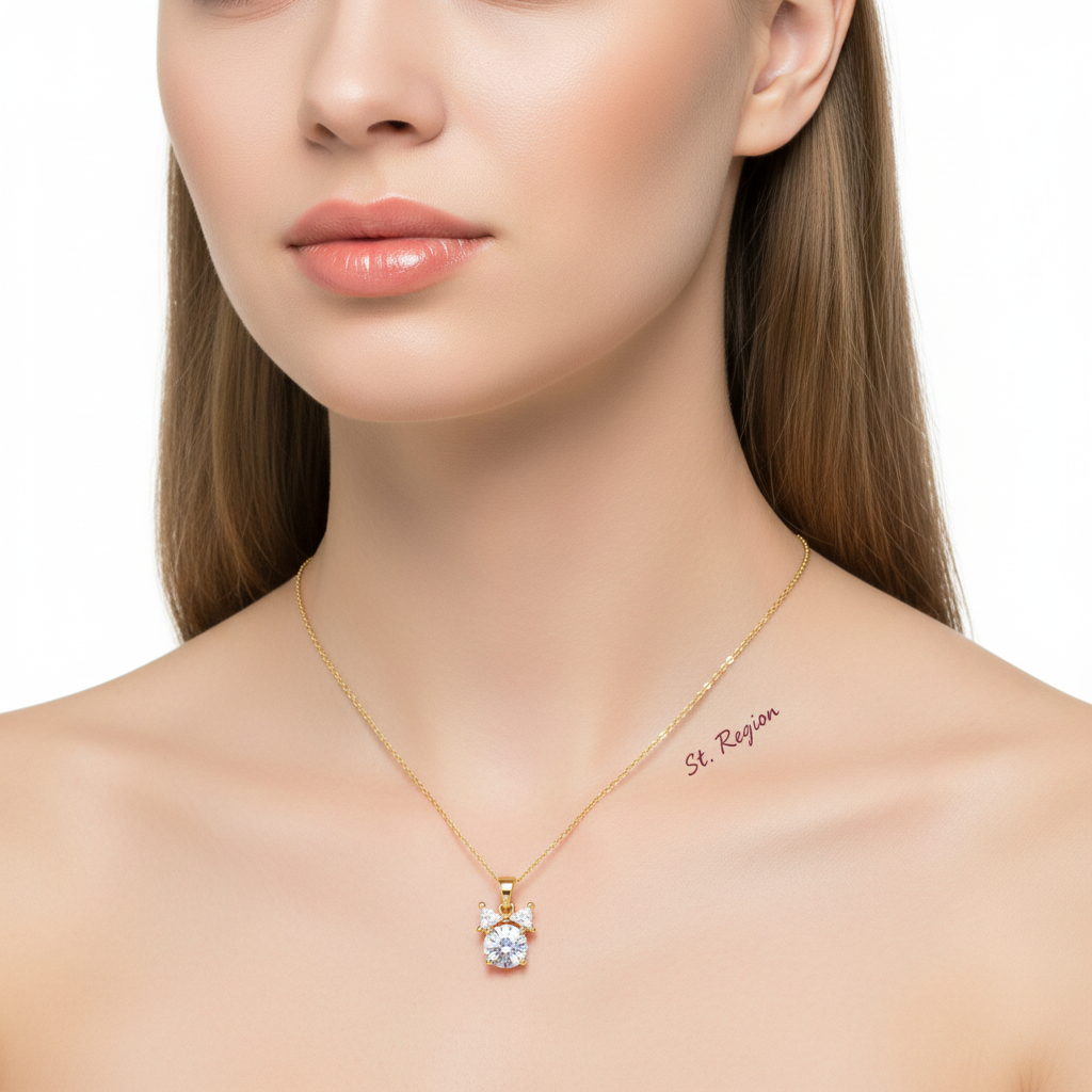 Clear Crystal & Goldtone Bow Pendant Necklace