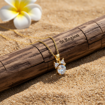 Clear Crystal & Goldtone Bow Pendant Necklace