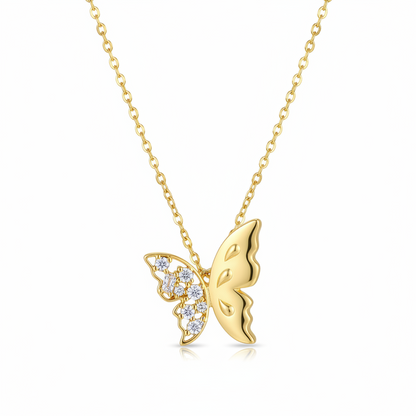 Clear Cubic Zirconia & Goldtone Butterfly Pendant Necklace