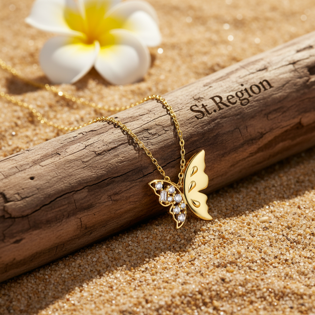 Clear Cubic Zirconia & Goldtone Butterfly Pendant Necklace