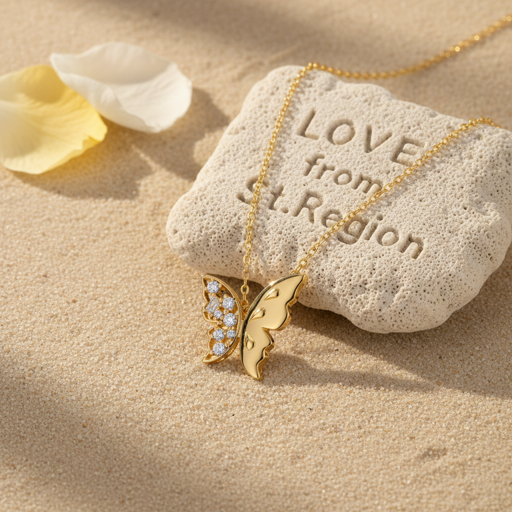 Clear Cubic Zirconia & Goldtone Butterfly Pendant Necklace