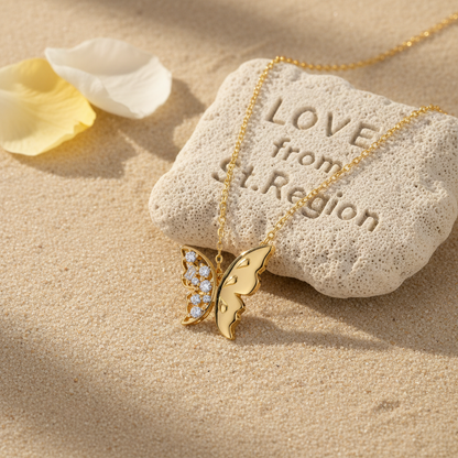 Clear Cubic Zirconia & Goldtone Butterfly Pendant Necklace