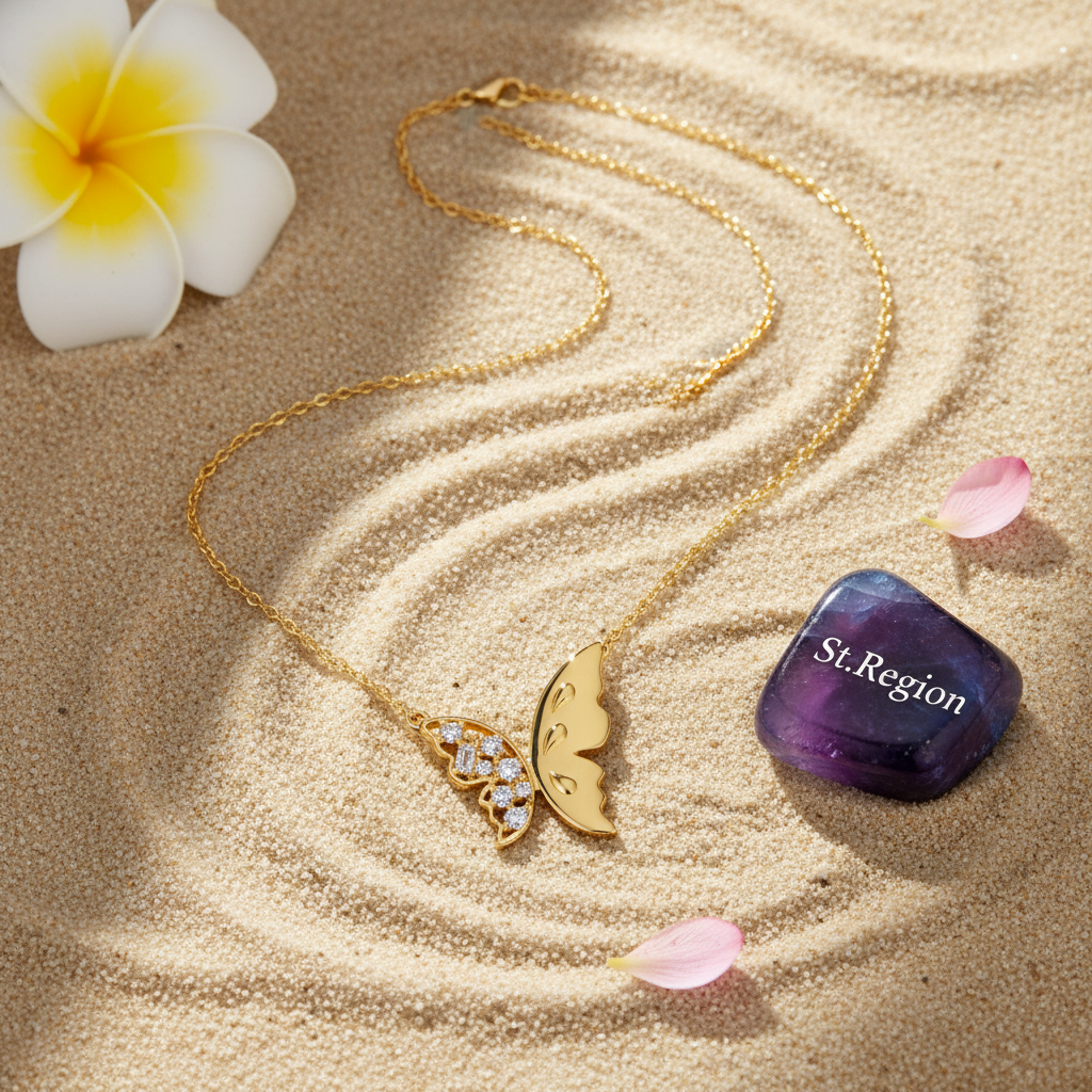 Clear Cubic Zirconia & Goldtone Butterfly Pendant Necklace