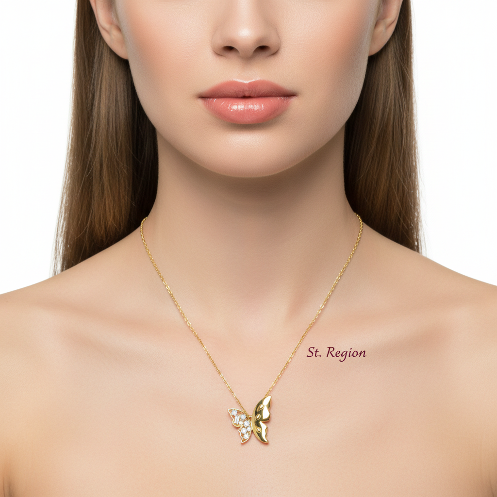 Clear Cubic Zirconia & Goldtone Butterfly Pendant Necklace