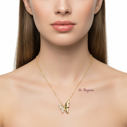 Clear Cubic Zirconia & Goldtone Butterfly Pendant Necklace