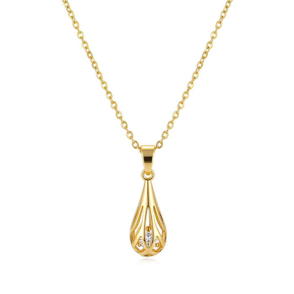 Cubic Zirconia & Goldtone Drop Pendant Necklace