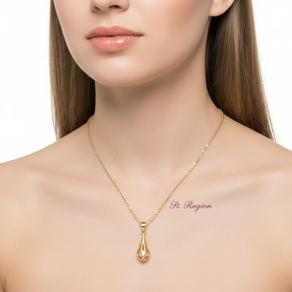 Cubic Zirconia & Goldtone Drop Pendant Necklace
