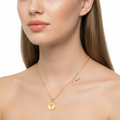 Goldtone Palm Tree Round Pendant Necklace