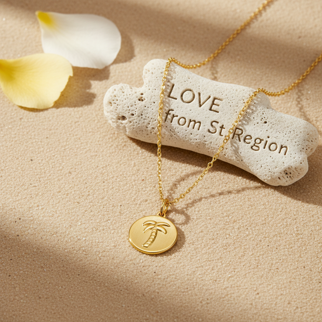 Goldtone Palm Tree Round Pendant Necklace