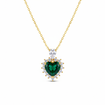 Green Crystal & Cubic Zirconia Heart Pendant Necklace