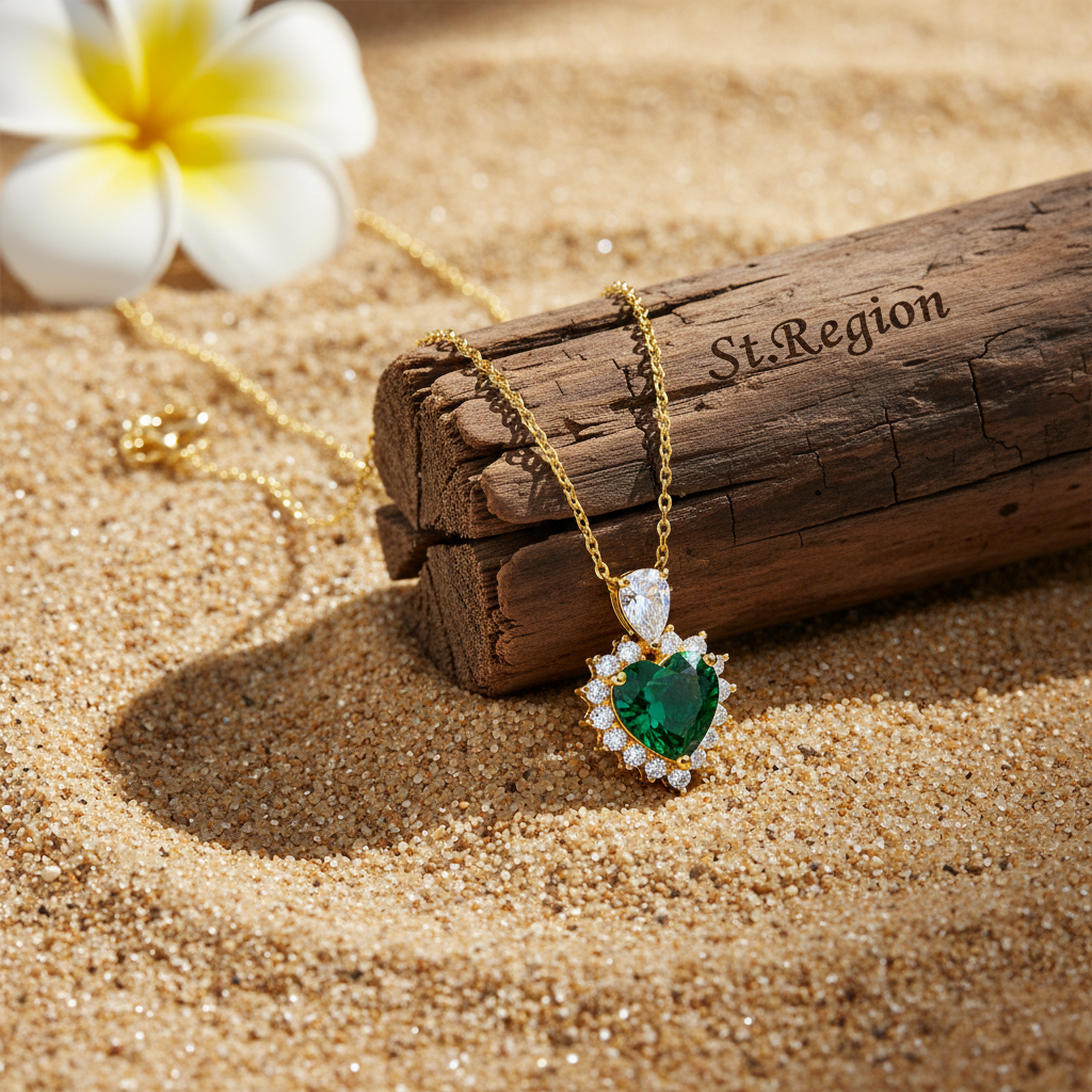Green Crystal & Cubic Zirconia Heart Pendant Necklace