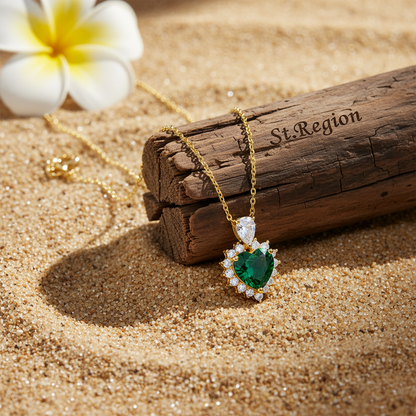 Green Crystal & Cubic Zirconia Heart Pendant Necklace