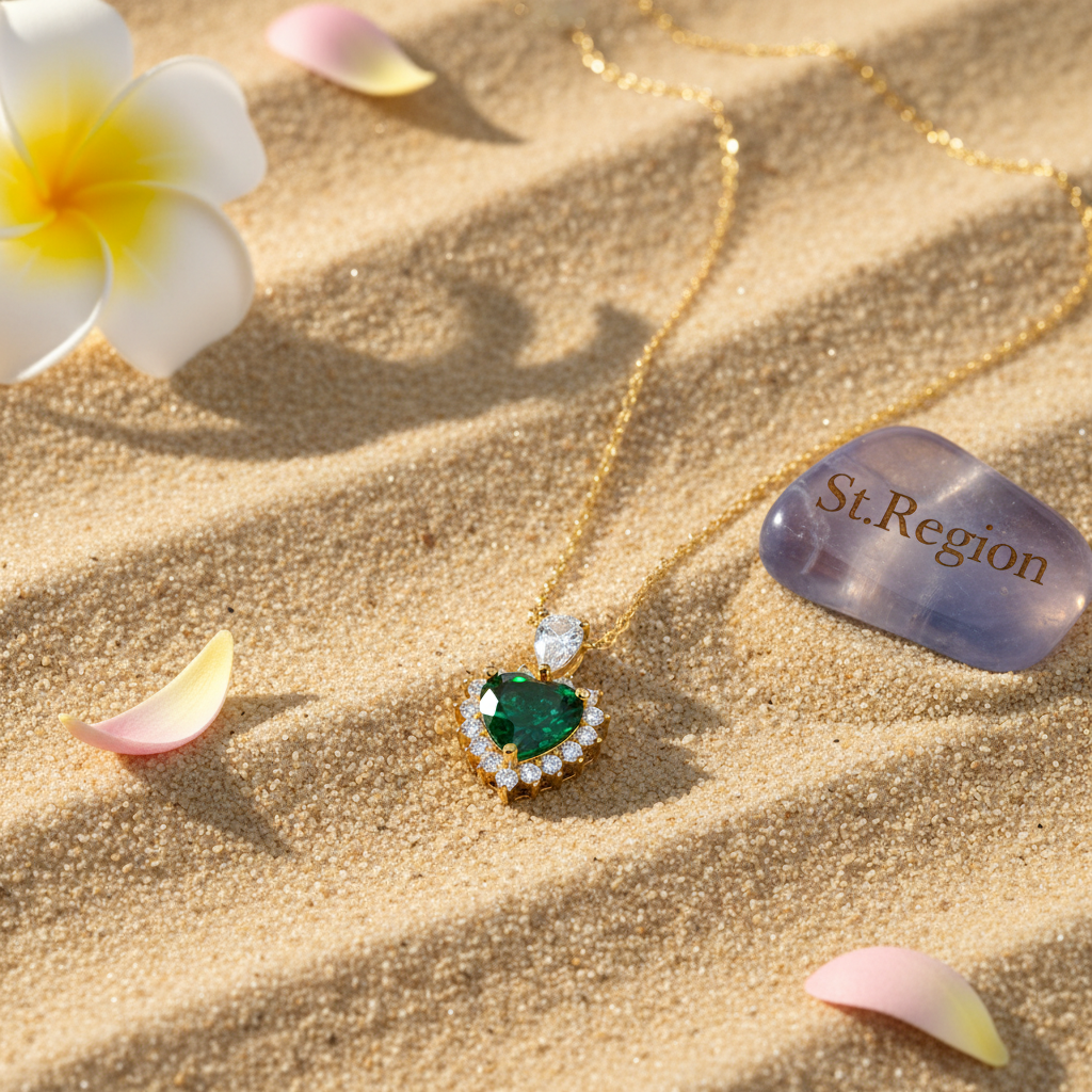 Green Crystal & Cubic Zirconia Heart Pendant Necklace