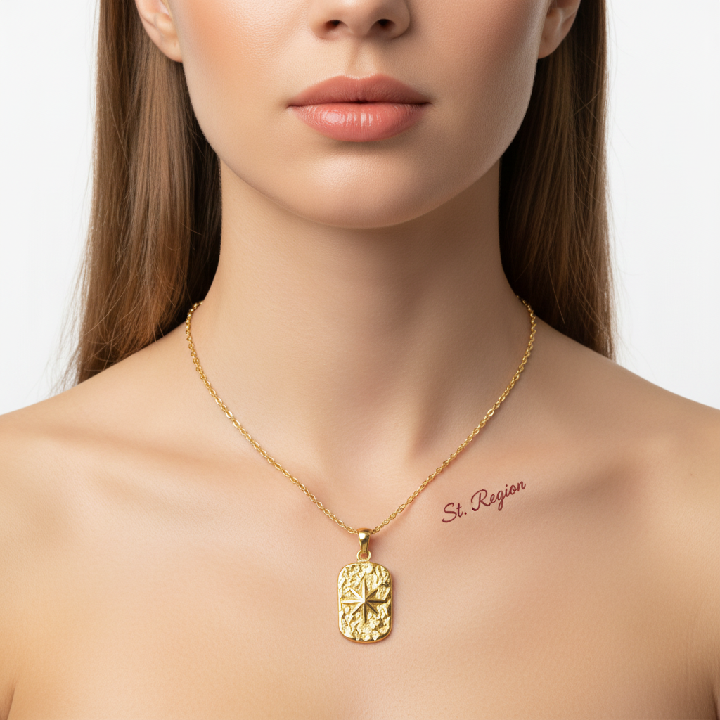 Goldtone Star Card Pendant Necklace