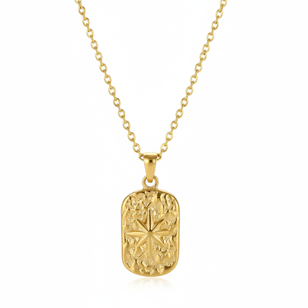 Goldtone Star Card Pendant Necklace