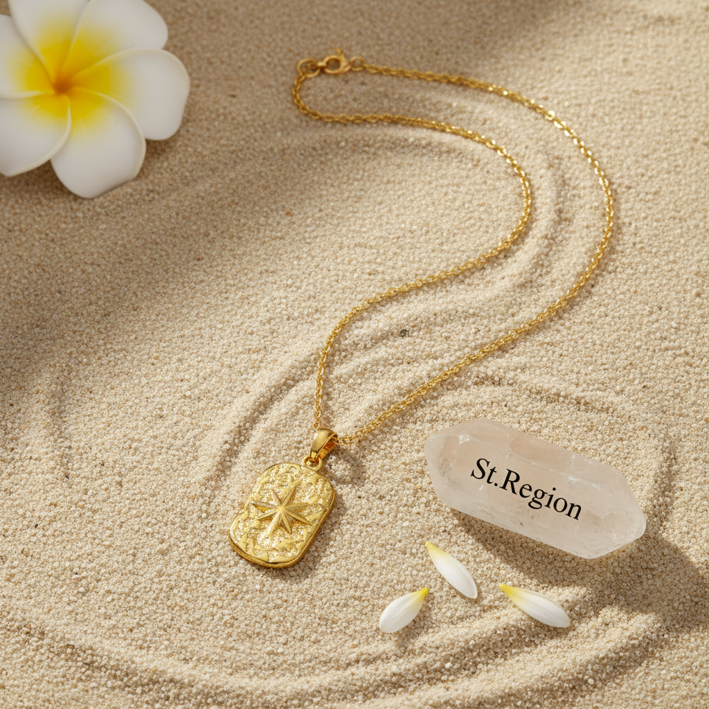 Goldtone Star Card Pendant Necklace