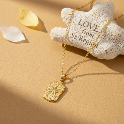 Goldtone Star Card Pendant Necklace